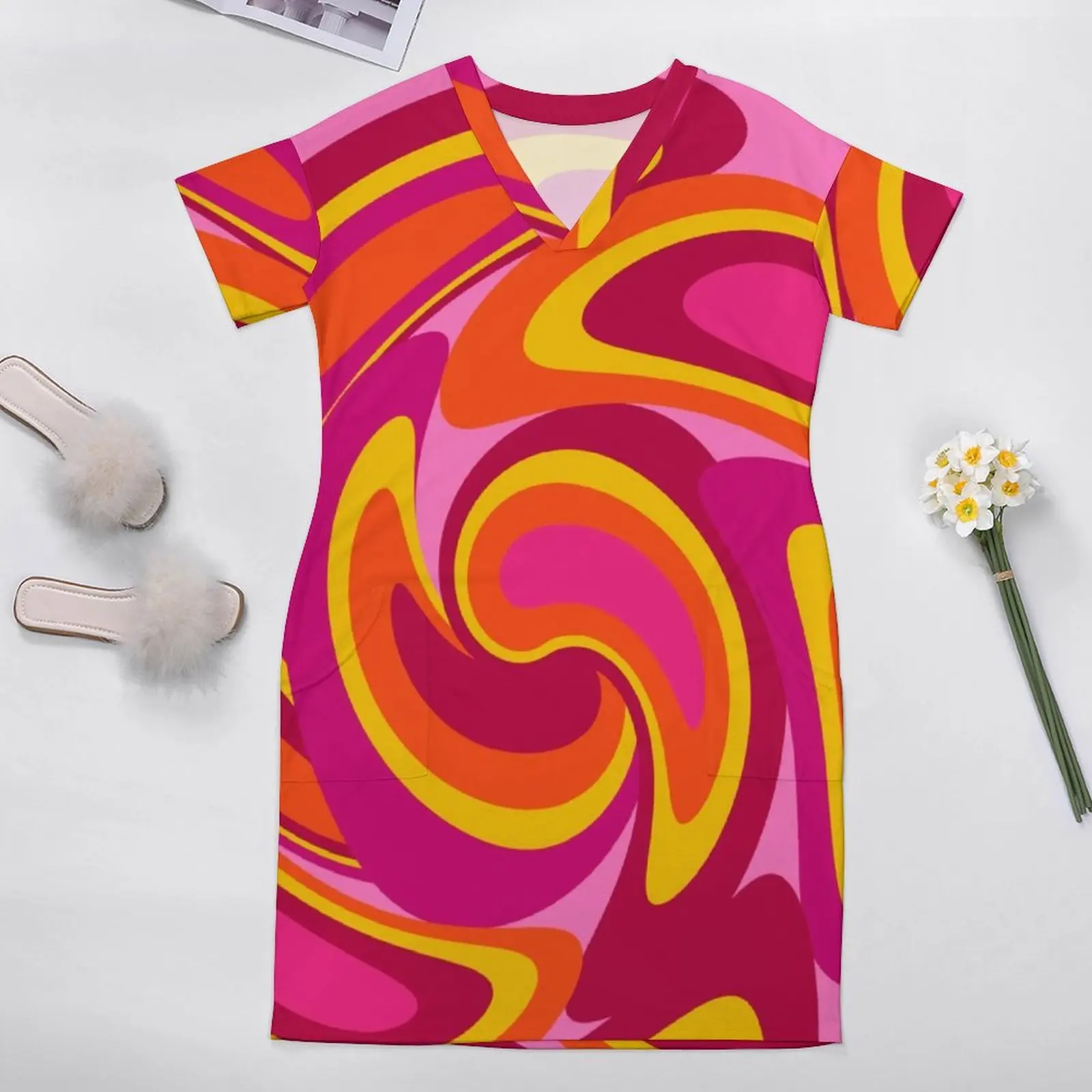 Mid-Century Modern Casual Dress Summer Retro Design Elegant Dresses Women V Neck Graphic Korean Fashion Dress Plus Size 3XL 4XL