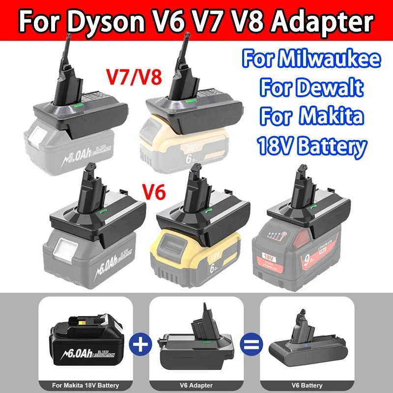 

Adapter for Makita/Dewalt/Milwauke 18V Lithium Battery Converter To For Dyson V6 V7 V8 Series Vacuum Cleaner Tool DC58/SV11/SV10