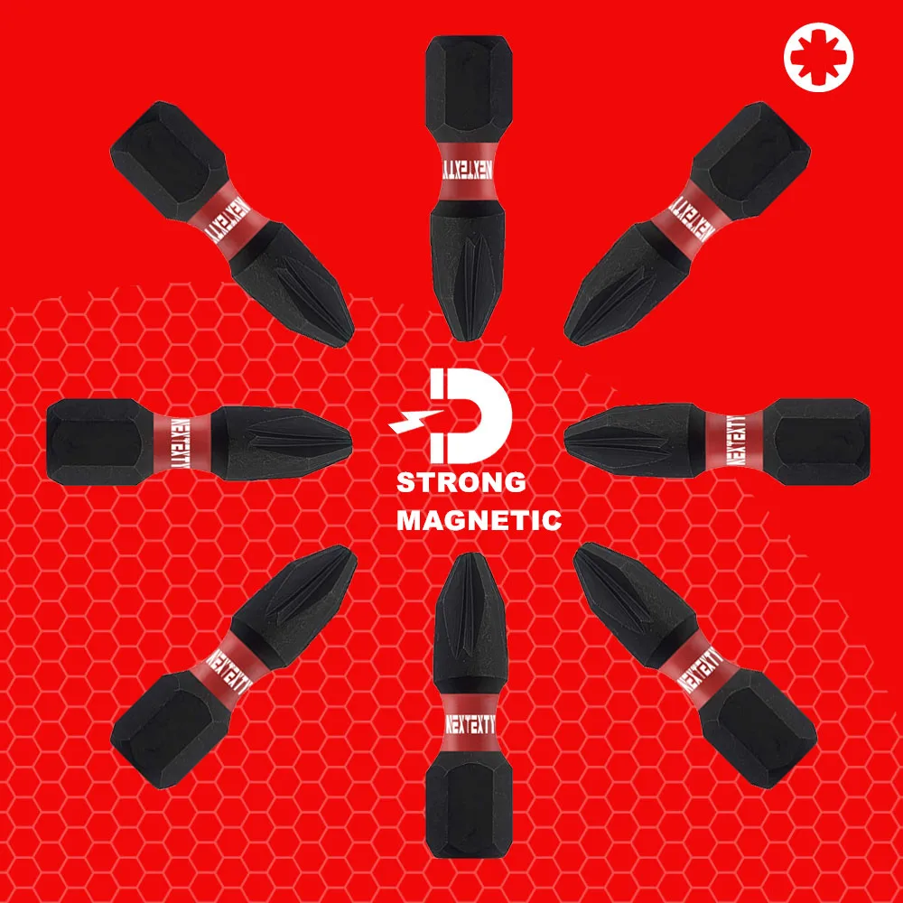 1Inches Pozidriv #2 PZ2 Impact Tough Screwdriver Power Bit Set S2 Alloy Steel Drill Screw Magnetic Screwdriver Bits Set Tools