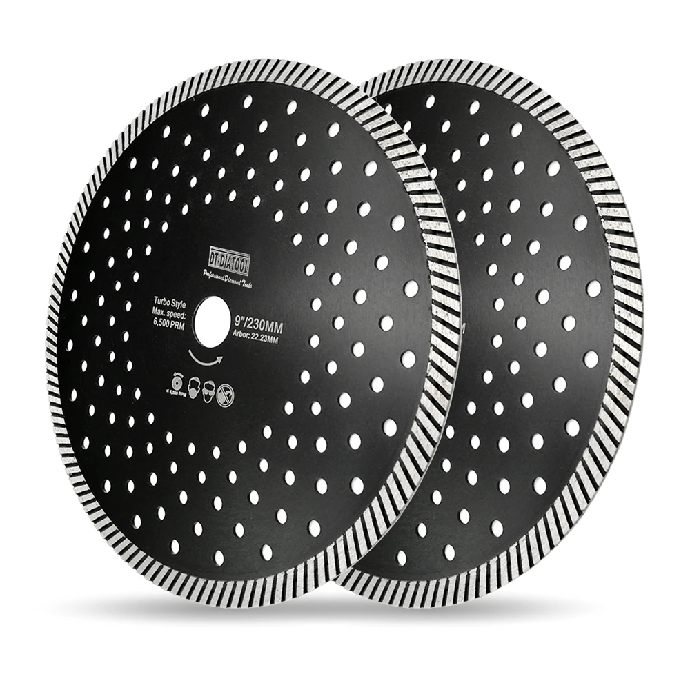 DT-DIATOOL 2-Pack 9 Inch Diamond Turbo Blade - For Cutting Tile, Granite, Marble, Concrete (5/8-11 Thread)