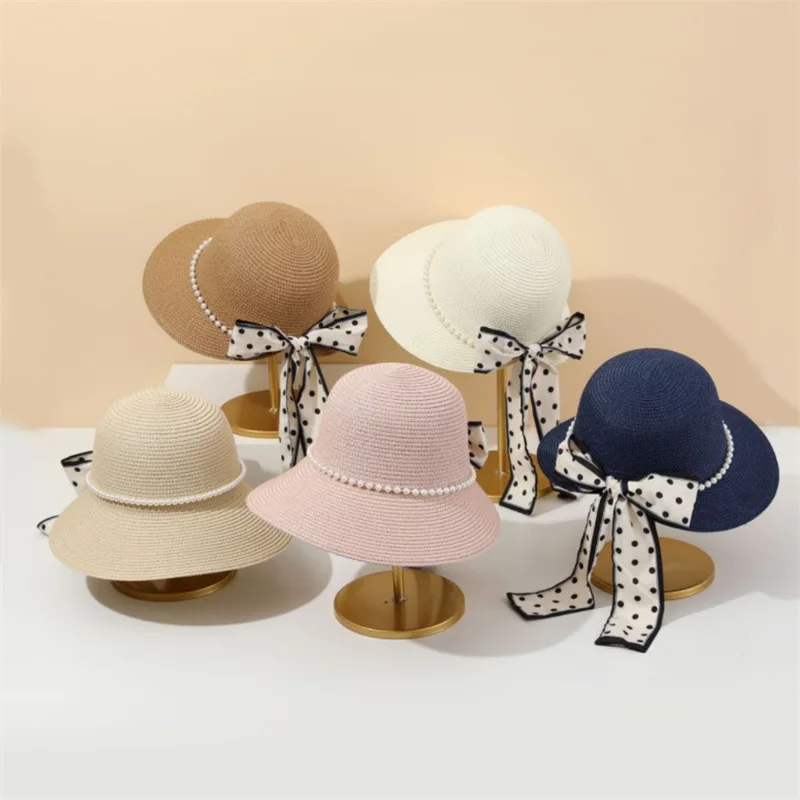 

Straw Hat Women's Summer 2024 New French Seaside Vacation Hepburn Style Bow Ribbon Sun Hat