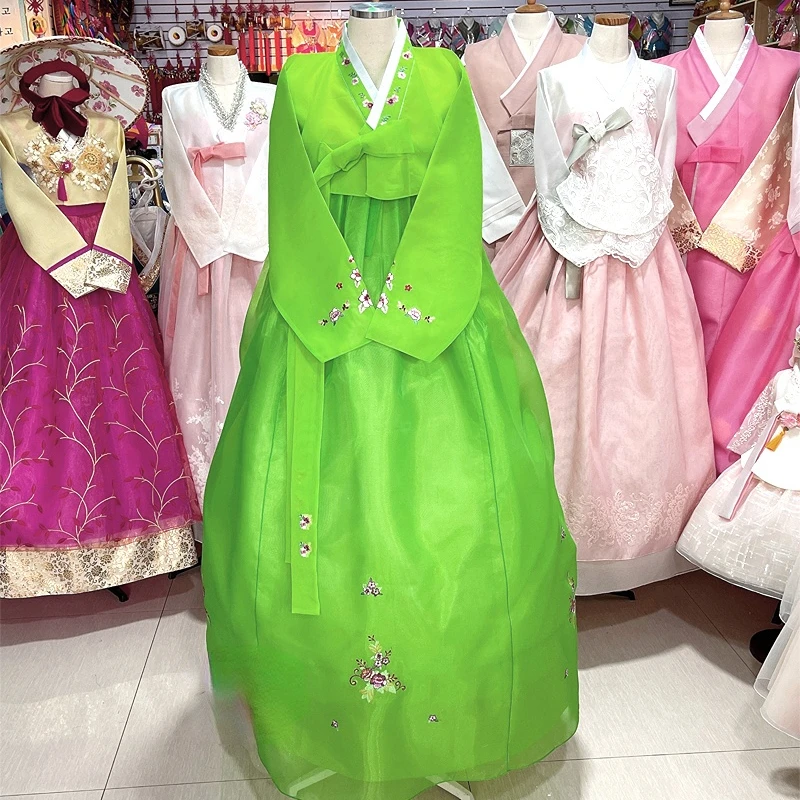 Hanbok Dress Women Hanbok Lively Green Suit Hand-embroidered Ethnic Traditional Hanbok Celebration Banquet Performance Clothing