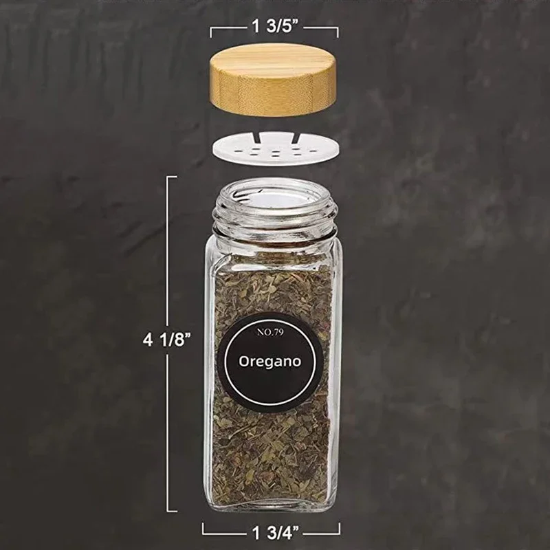 Description Picture 5 of itemGlass Spice Jars with Bamboo Lid Spice Seasoning Containers Salt Pepper Shakers Spice Organizer Kitchen Storage Sets3/12Pcs Hot