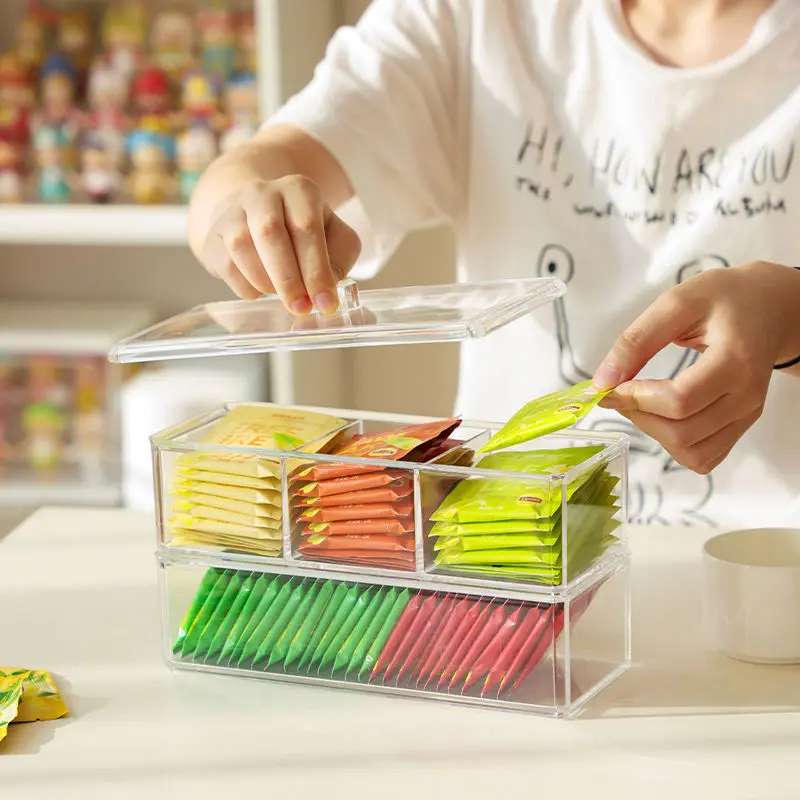 Tea Coffee Sugar Storage Box Drawer Type Sorting Box Acrylic Sealed Jar with Lid
