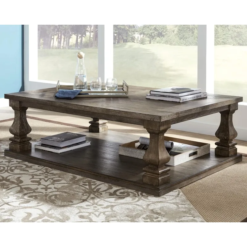 

Farmhouse Coffee Table, Weathered Gray Finish Café Furniture