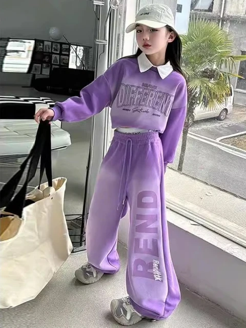 الخريف الأطفال الفتيات الملابس مجموعة في سن المراهقة إلكتروني البلوز الحلو الصلبة أعلى والسراويل أسفل 2 قطع طفل بلوزات أزياء رياضية 2