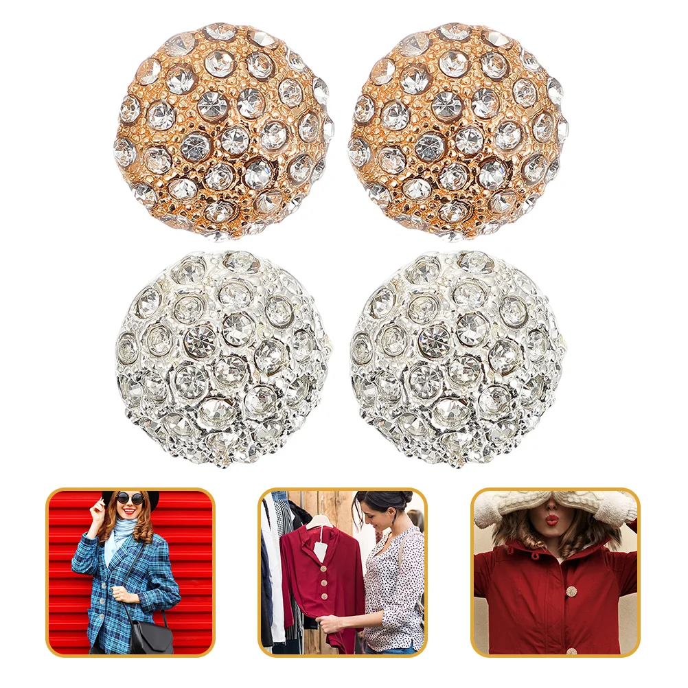 

4 Pcs Metal Buttons with Diamonds Trager Accesoeies Decorate for Sewing Alloy Coat