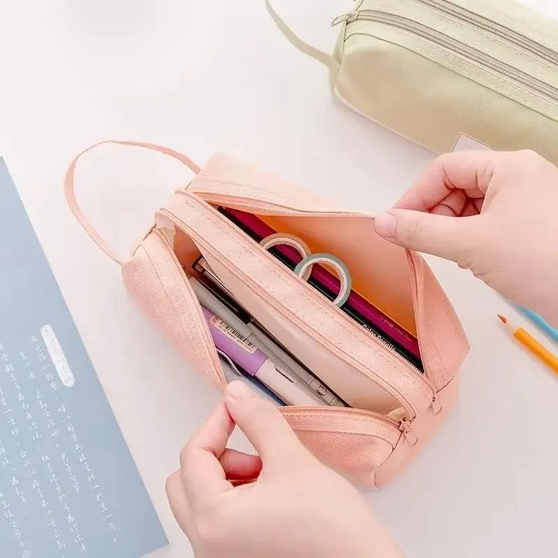 Solid Large Capacity Pen Pencil Bag Storage Case Makeup Pouch Cute Stationery Office School Supplies