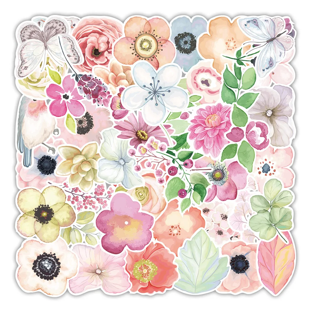 10/30/50Pcs Color Flower Waterproof Graffiti Sticker Aesthetic Decorative Luggage Laptop Cup Phone Diary Scrapbook Kids Stickers