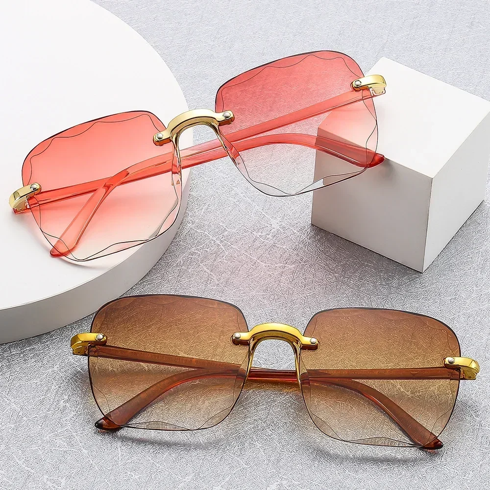 KKJOY Rimless Women Sunglasses with Gradient Lenses-Classic Vintage Alloy Frame & UV400 Protection