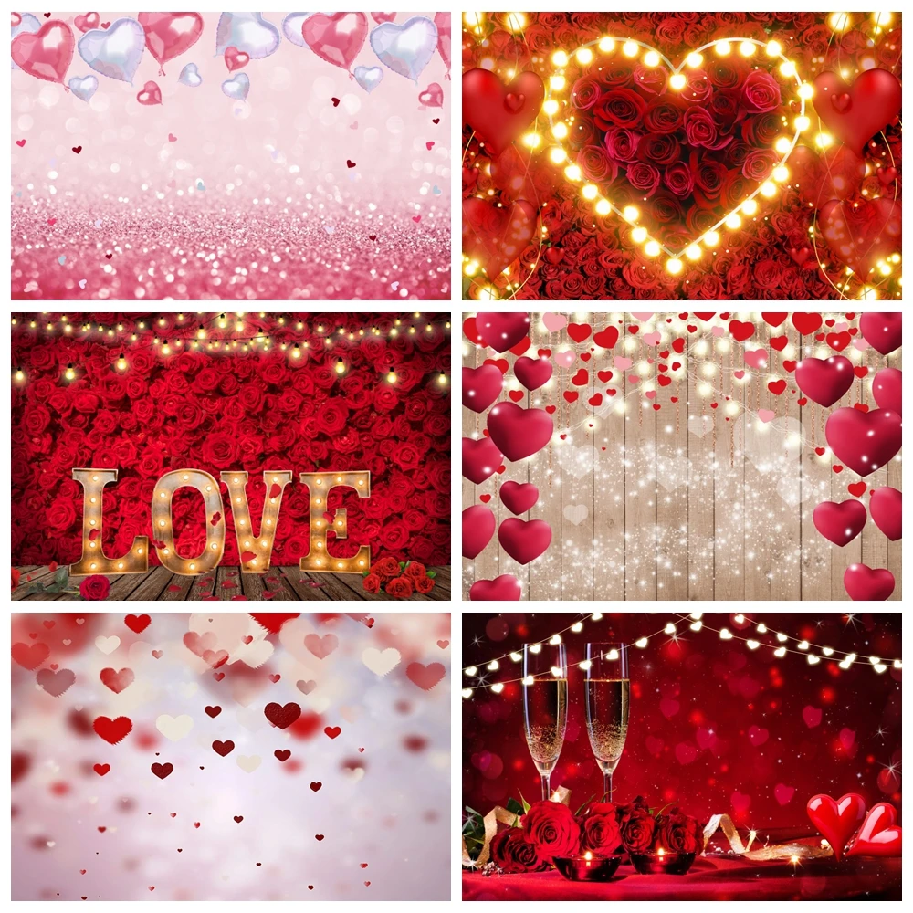

February 14 Valentine's Day Backdrop Glitter Light Bokeh Red Love Heart Valentine Portrait Photography Background Photo Studio