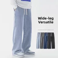 Trendy Men's Casual Wide Leg Straight Cut Jeans Elastic Waist Spring Autumn Faionable Brand Youth  Sle Loose Fit