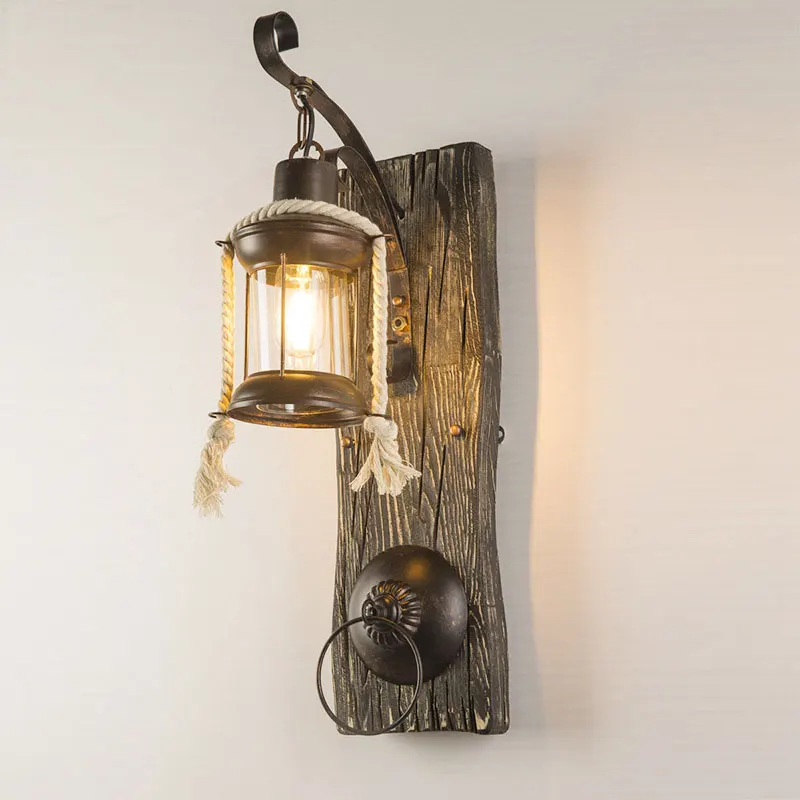 

Antique Vintage Wall Light Wood Light Glass Lamp American restaurant bar table wall lamp Clothes shop cafe E27 wall lamp Bra