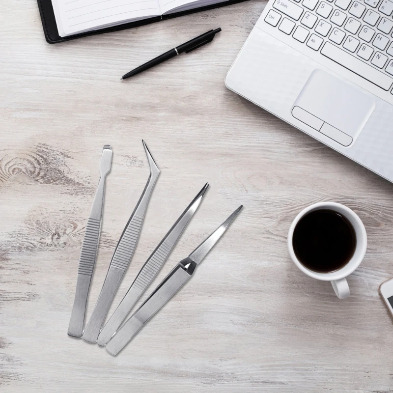 4 Piece Tweezers Set Stainless Steel Self Locking Hobby Tweezers for