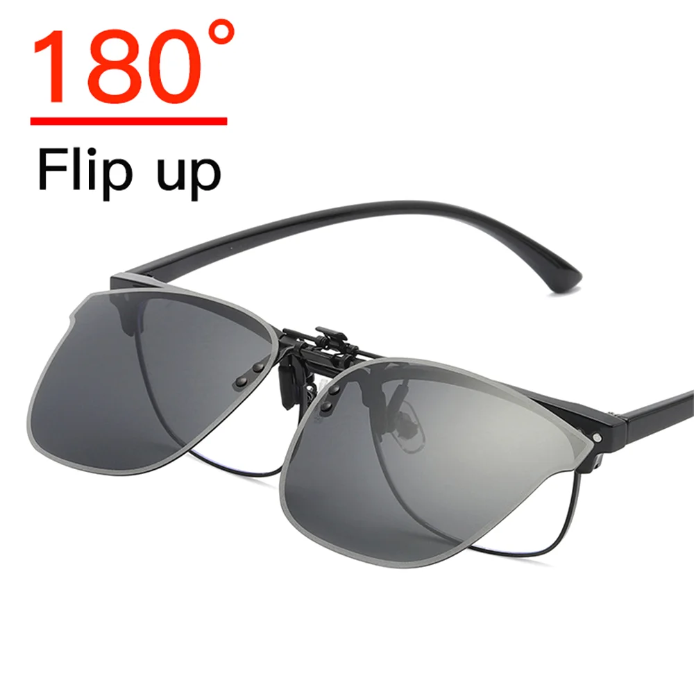 Polarized Sunglasses Gradient Red Purple Flip Up Clip on Sunglasses for Women Polarized Mirror Pink Square Glasses Female UV400 Shades