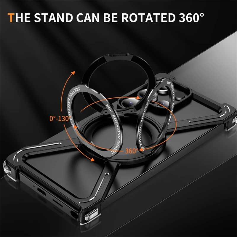 Premium Metal Magnetic Phone Case with 360° Rotating Bracket and Aluminum Alloy Frameless Shockproof Design