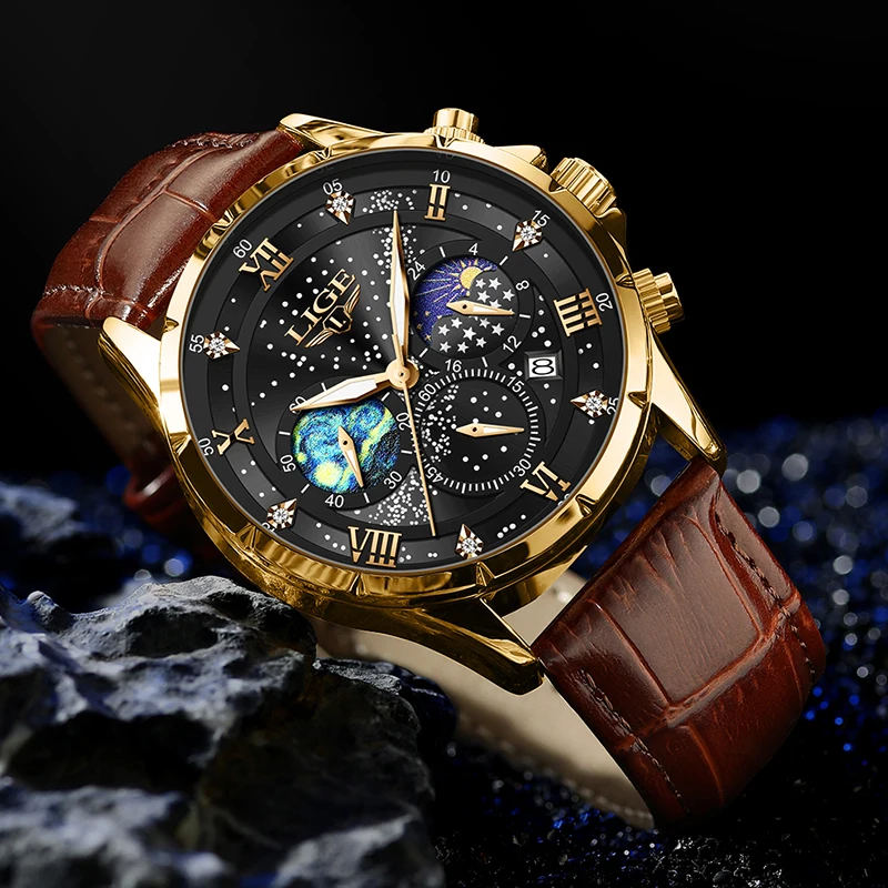 2024 New Waterproof Watches for Men LIGE Brand Luxury Men's Military Watch Fashion 24 hour Moon Phase Watch Men Montre Homme