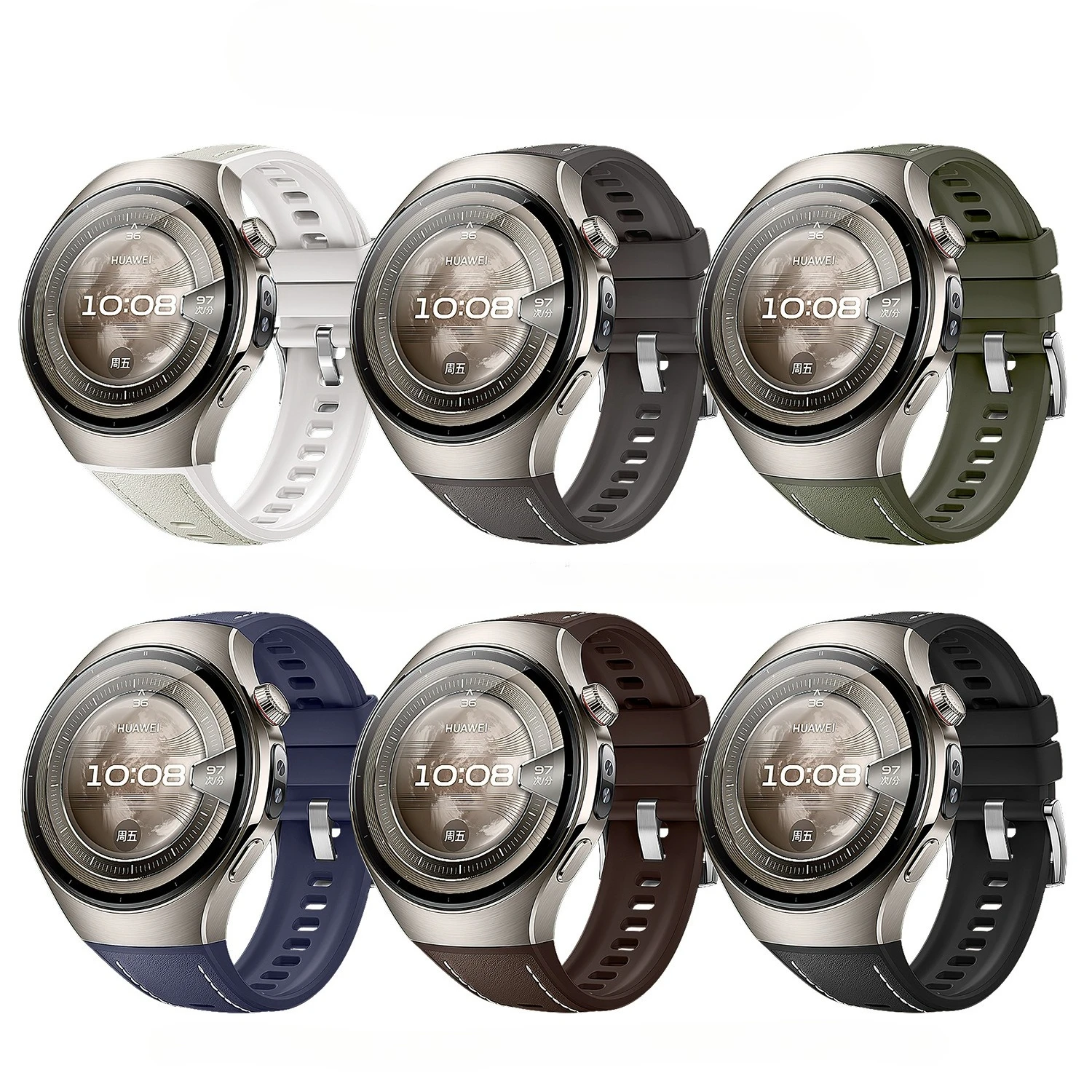Breathable Silicone and Leather Veneer Composite Watch Strap with Pin Buckle