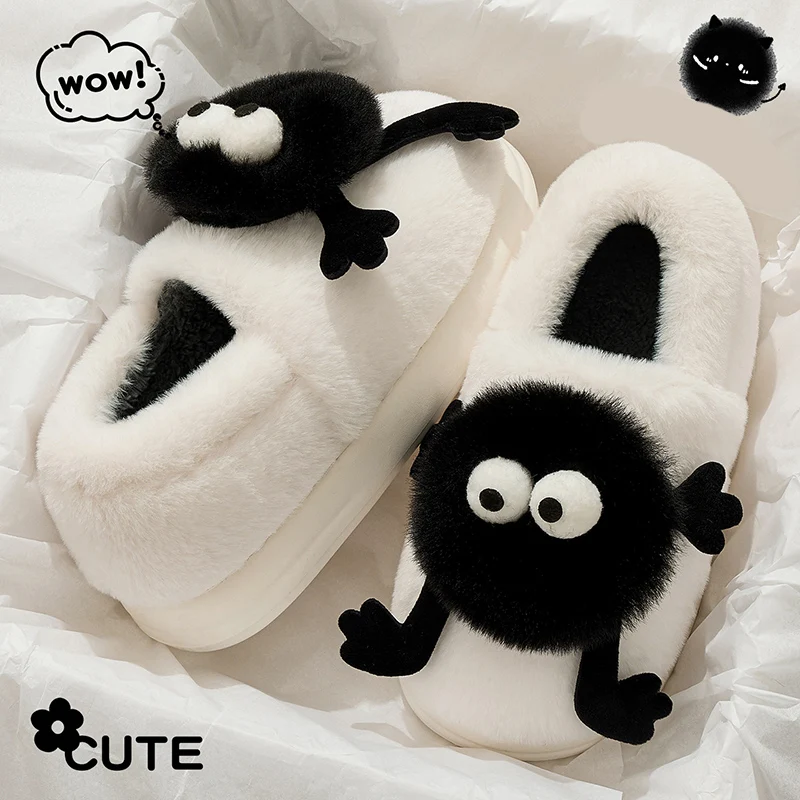 Lovely Thick Bottom Fluffy Slippers Women Autumn Winter Slip On Bag Heels Cotton Slippers Women Indoor Non Slip Soft Warm Slides