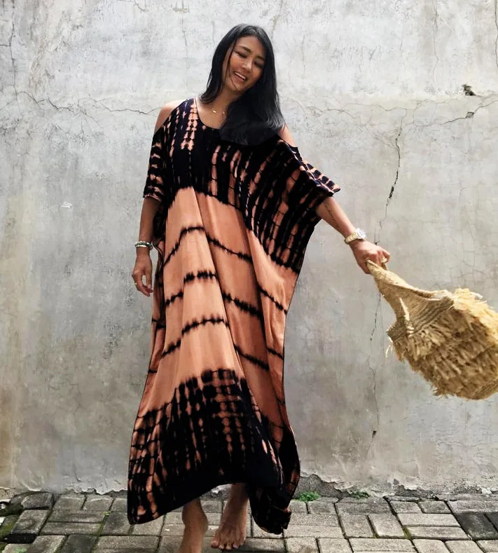 Swim Cover Up Dresses Women Sunmmer Beachwear Elegant Dress Swimsuit Bathing Suit Cover Ups Tunics Beach Printed Robe De Praia
