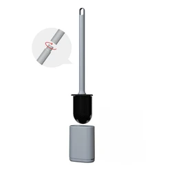 Elegant Silicone Toilet Brush with Long Handle and Quick - Dry Holder - Premium Bathroom Accessory (Grey)