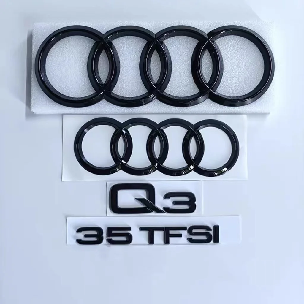 4Ring Car Hood Front Bonnet Grill Rear Trunk Emblem Badge 1P Q3 mark 1P 35TFSI Sticker 2PCS For AUDI All Q3