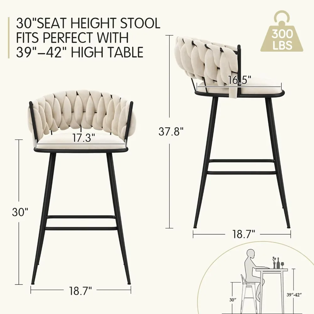30-Inch Velvet Bar Stools Set 2