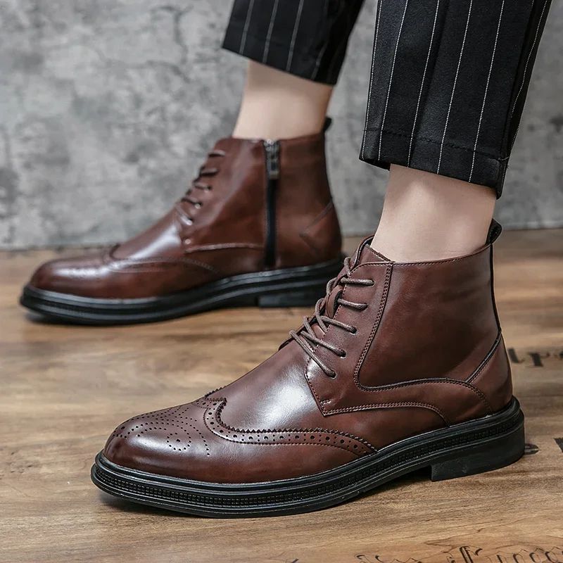 

Men's High Top Business Leather Shoes Formal Leather Shoes Round Toe Casual Leather Shoes Old Shoes Large Size 37-45 With Fur