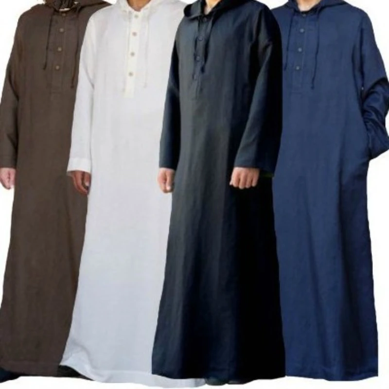 

2023 Solid Color Arab Simple Men's Abaya Islam Galabia Long Hooded Shirt Muslim Fashion Robe Long Sleeve Men Clothing Pakistan