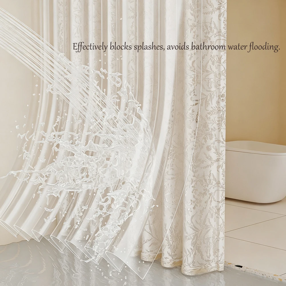 Luxury Jacquard Shower Curtain Waterproof Bathroom Partition Curtain Bathtub Separation Anti‑Mildew Bath Curtain Home Decor