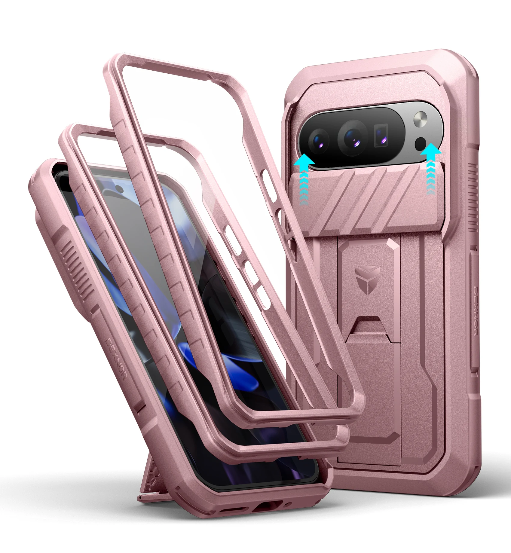 Slide Camera Cover Case with Built-in Screen Protector, Kickstand, and Rugged Shockproof Bumper