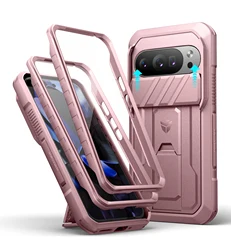 Slide Camera Cover Case with Built - in Screen Protector, Kickstand, and Rugged Shockproof Bumper for Google Pixel 10 Pro (Peony powder)