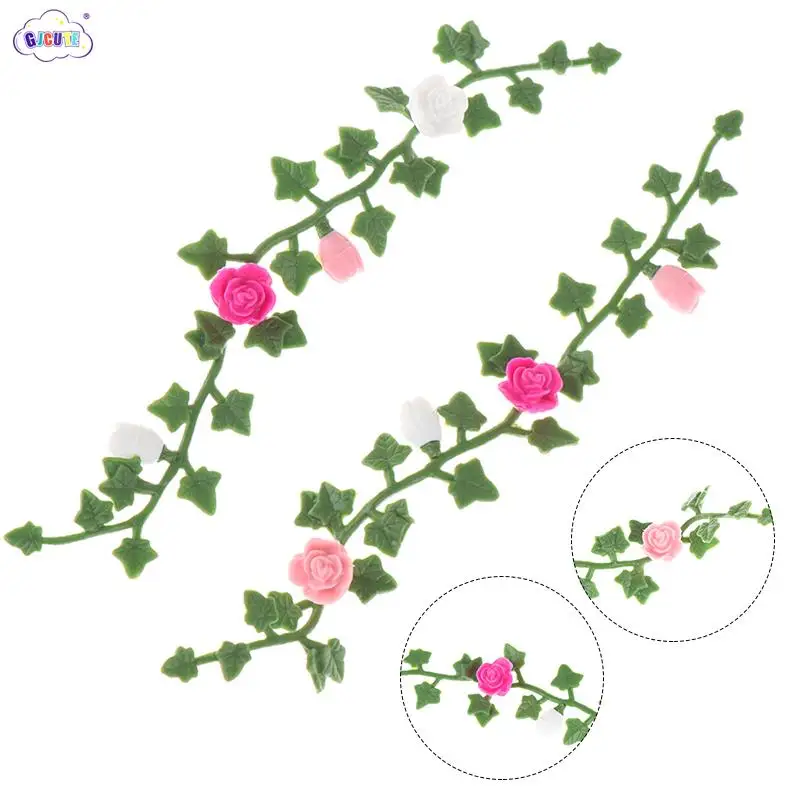 

2Pcs Dollhouse Mini Roses Doll House Miniature Flower Vine 1/12 Flowers Handcrafted Clay Climbing Rose Wattle Home Decor