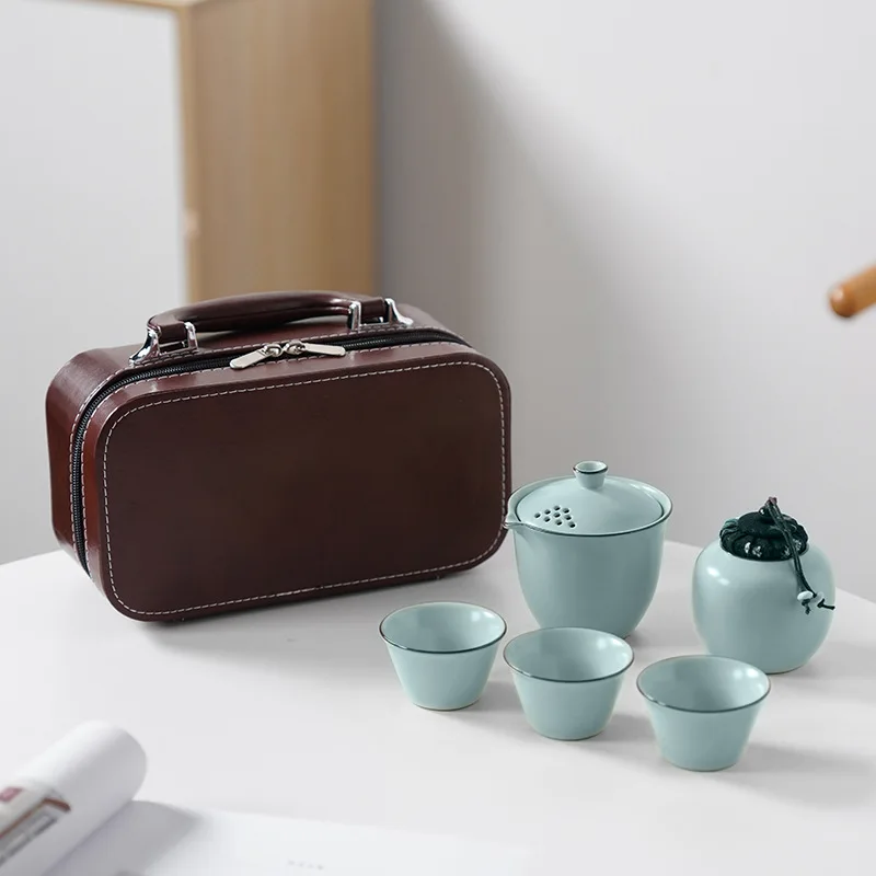 Ru Kiln Travel Tea Set Portable Outdoor Teaware One Pot Three Cups Suit Tea Ceremony Supplies Home Beauty Infuser