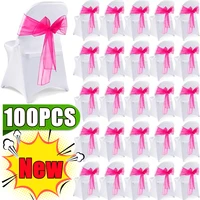New 100-10PCS Organza Chair Sashes Knot Bands Chair Bows for For Wedding Party Banquet Event Country Wedding Chair Decoration 1