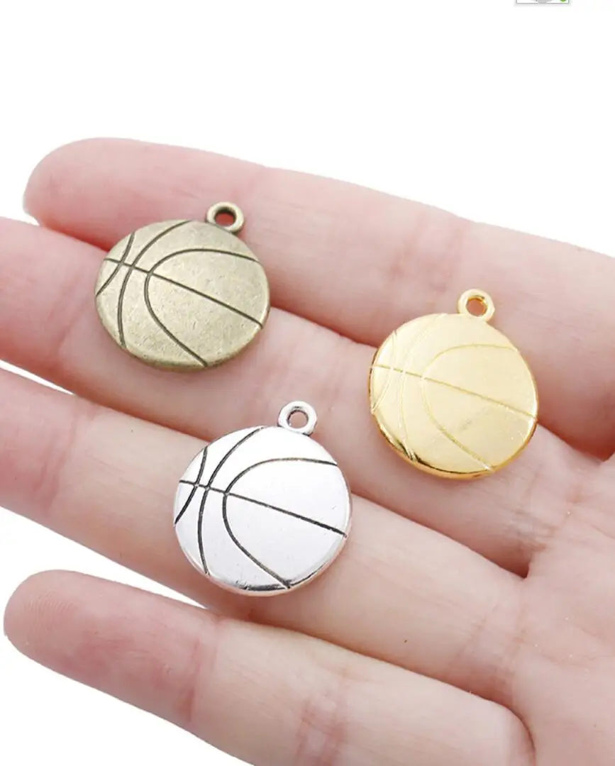 30pcs 22*19mm 3 Colors Antique Gold Color Antique Silver Color Antique Bronze Basketball Charms  Basketball Ball Pendant F0734