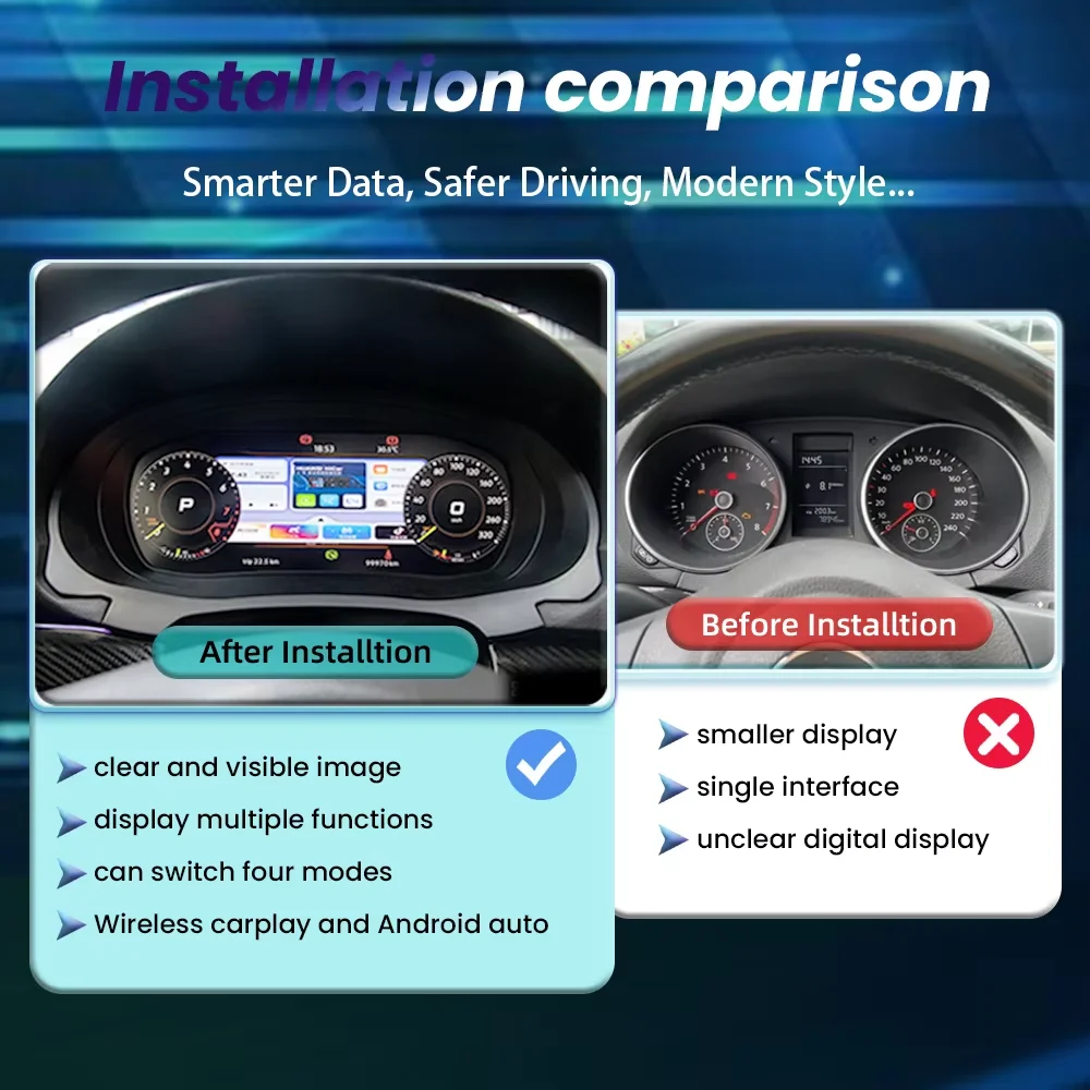 Panel de Instrumentos Digital LCD de 12.3 Pulgadas para VW Polo Amarok 2009-2020, CarPlay Inalámbrico, Android Auto, Panel de Instrumentos, Cabina 2