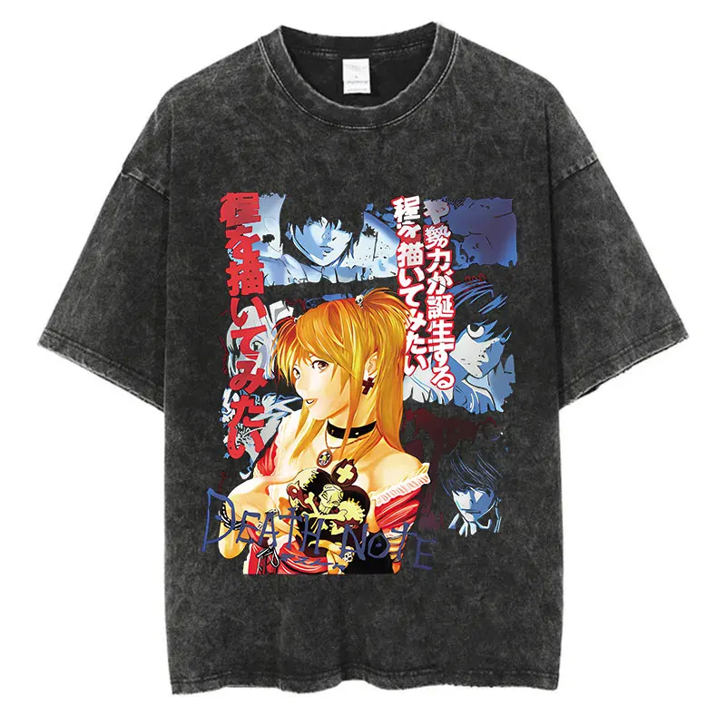 Harajuku Vintage Washed T Shirts Death Note Anime Graphic