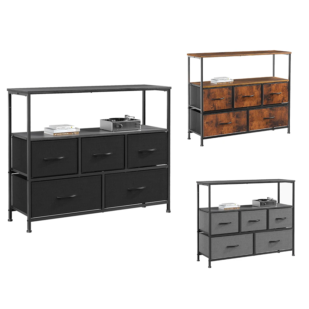 

Dresser For Bedroom 5 Drawer Dresser Closet Fabric Dresser With Metal Frame Media Console Table Steel Frame With Open Shelf Case