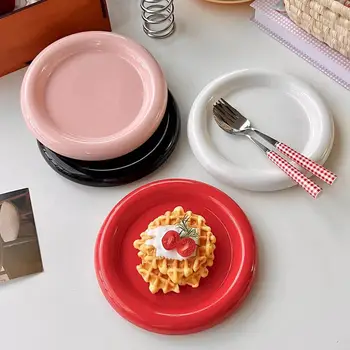 Piatto rotondo in ceramica Piatto per cibo occidentale dai bordi spessi Bistecca creativa Stoviglie nordiche Piatto in ceramica Corso principale Utensili da cucina 1