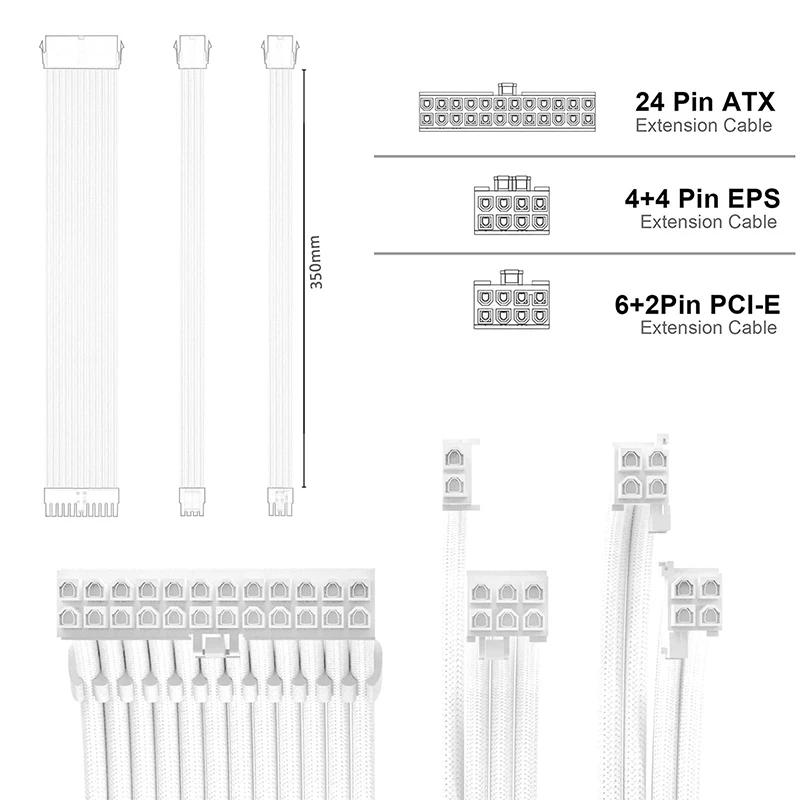 Teucer 350 mm Atx Eps Pci-e Cabo de Extensão para Cpu Gpu Placa-mãe 24pin Mais 4pin Mais 2pin 8pin Cabo de Extensão Psu - Imagem 6