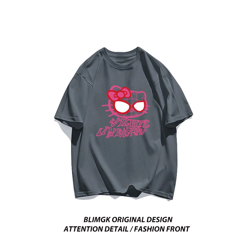 Cartoon Cat Spider Print Woman Tees Cotton High-Quality Tees Anime Loose T Shirts Outdoor Loose Fitting Short Sleeved