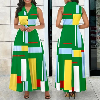 Alternative view of Plants Print Buttoned Sleeveless Maxi Dress Women Long Loose Dress Ankle Length Spring Summer Fashion Casual