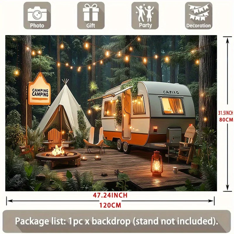 1, 2D-Banner, Campingwald, Campingplatz und Wohnmobil, geeignet für Geburtstage, Festivals, Partys, mehrere Größen zur Auswahl – Detail 5
