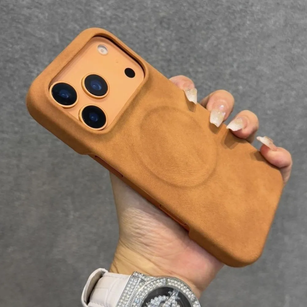 Vintage Sheepskin Leather Magnetic Phone Case - Matte Finish, Shockproof Protection