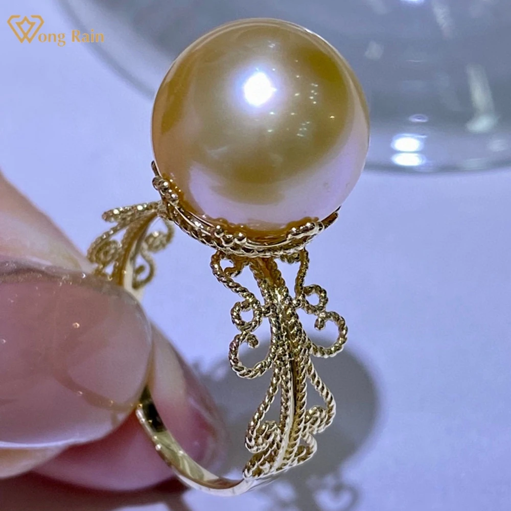 goblin rain gauge resin garden statue goblin sculpture water gauge for rain Wong Rain Luxury 18K Gold Plated 925 Sterling Silver 12-13 MM South Sea Water Gold Pearl Gems Adjustable Ring Customized Jewelry