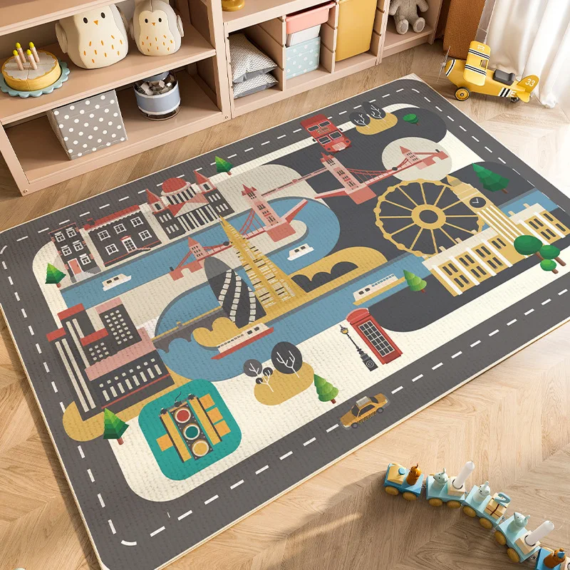 VIKAMA Cartoon Car Traffic Children's Carpet Playroom Baby Crawl Mat Home Decor Crystal Velvet Living Room Bedroom Floor Mat floor mat
