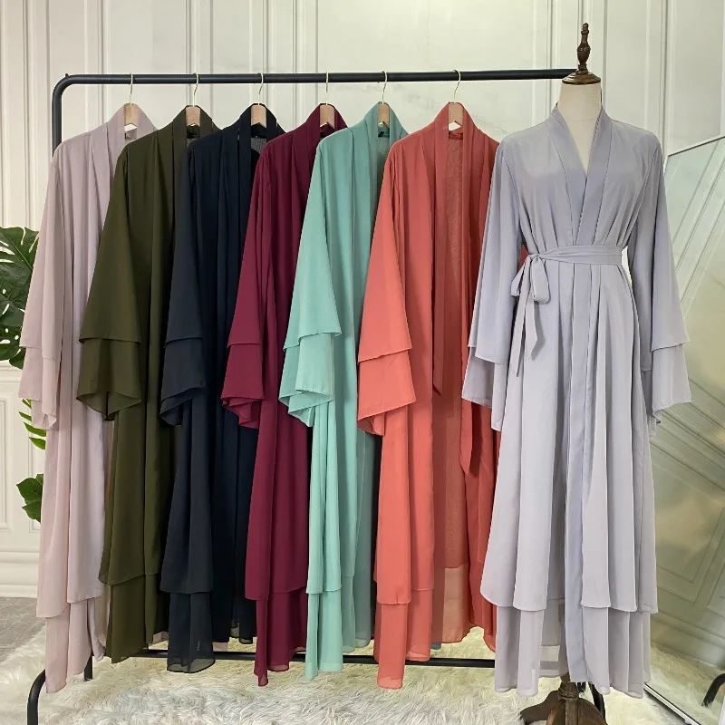 

New Fashion Abaya Dubai Islamic Women's Cardigan Robe Middle East Solid Color Cardigan Arabic Abayas For Women Clothing