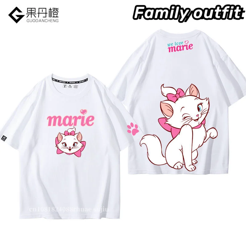 

High-quality Brand Disney Mary Cat Joint Peripheral Short-sleeved Men's Women's Fashion Boys Girls Children's T-shirts Unisex