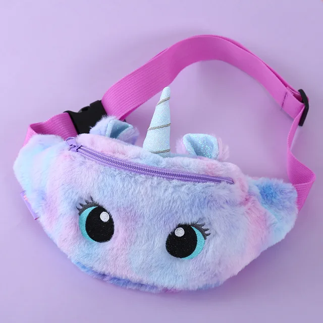 Children's Fanny Pack Cute Unicorn Plush Toys Belt Gradient Color Chest Bag Cartoon Coin Purse Travel Chest Bag Girls Waist Bag WJ27-2